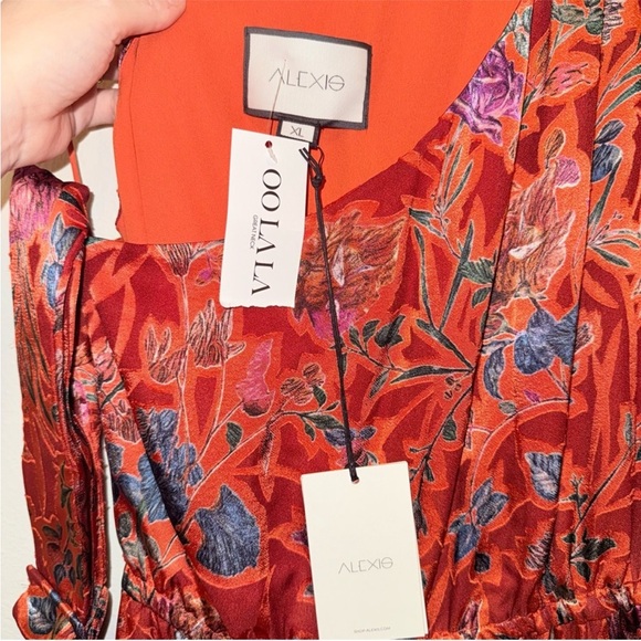 NEW Alexis Marseille One Shoulder High Low Red Floral Asymmetrical Dress Size XL - Picture 3 of 15